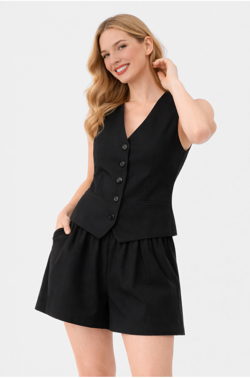 Костюм женский однотонный черного цвета 615 210175