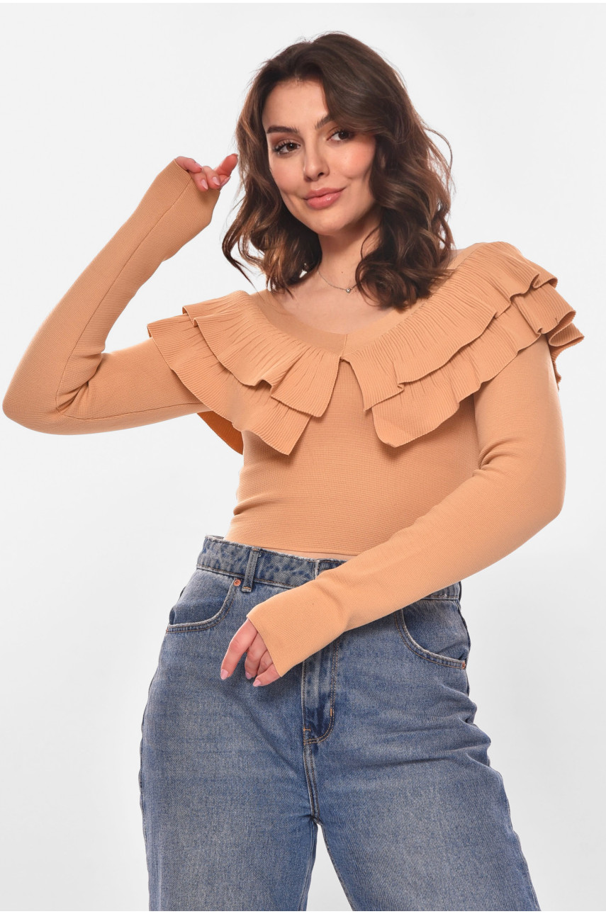 Кофта жіноча з рюшами однотонна бежевого кольору 7090 210179