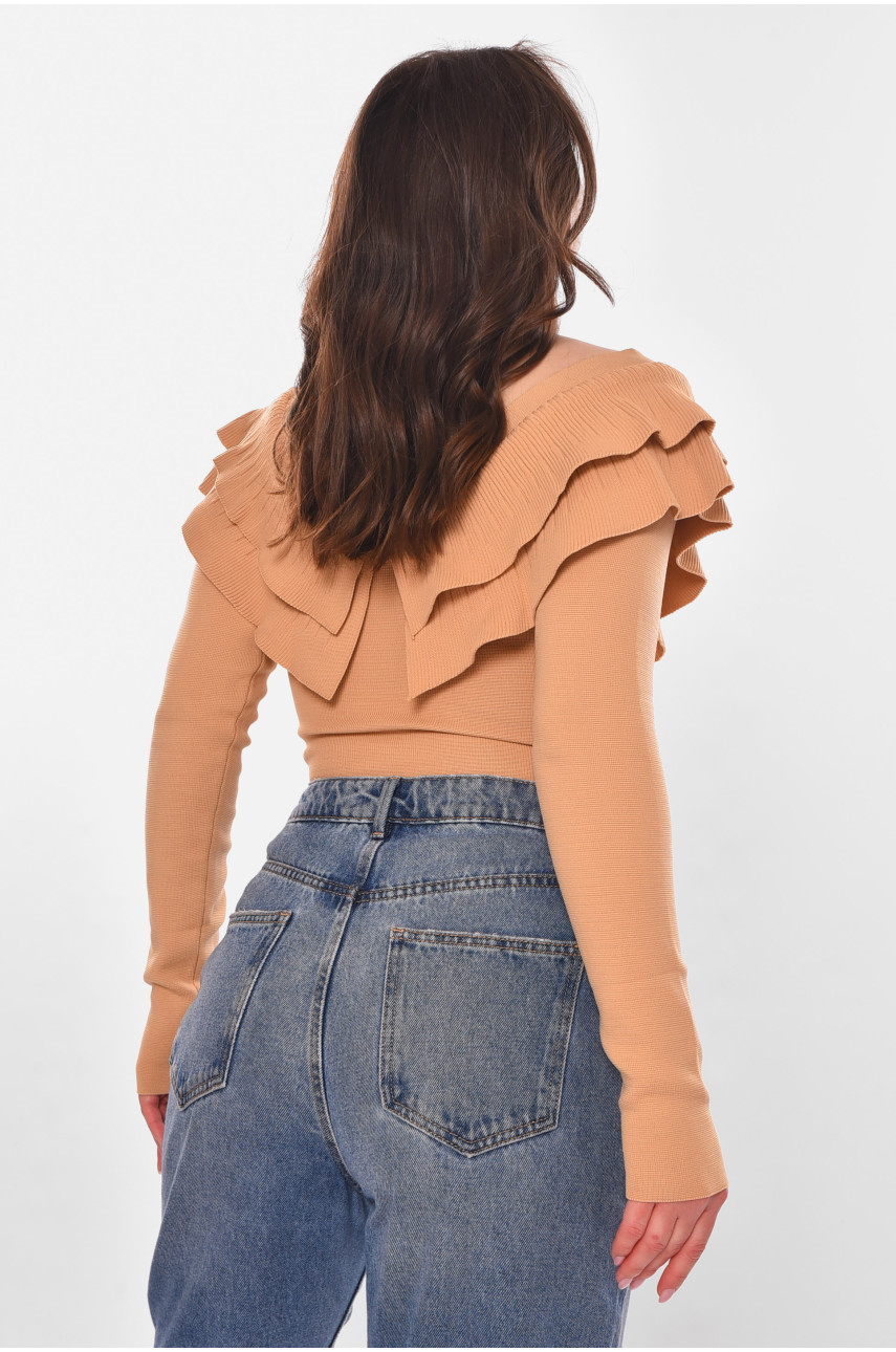 Кофта жіноча з рюшами однотонна бежевого кольору 7090 210179