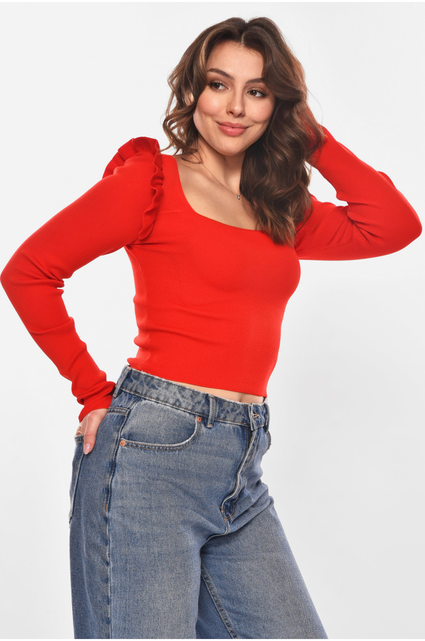 Кофта жіноча з рюшами однотонна червоного кольору 6681 210180