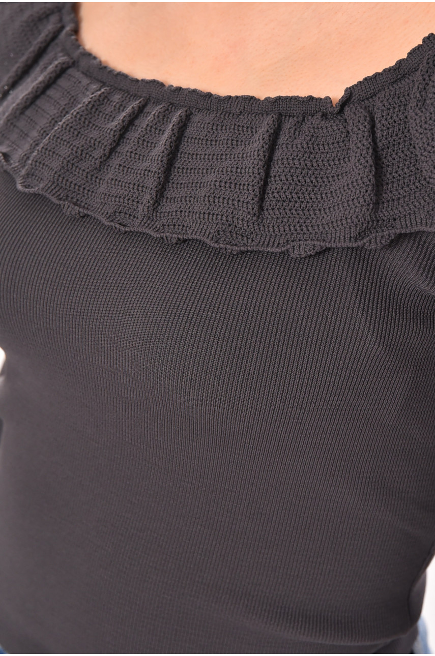 Кофта жіноча з рюшами однотонна темно-сірого кольору 7141 210182