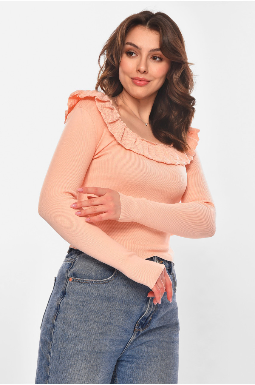 Кофта жіноча з рюшами однотонна рожевого кольору 7138 210185
