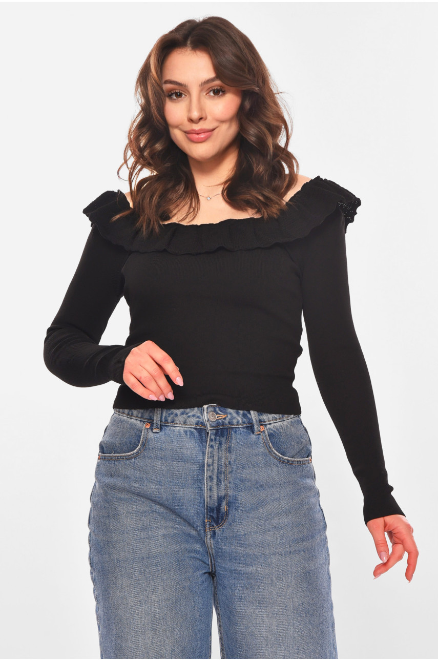Кофта жіноча з рюшами однотонна чорного кольору 7139 210190