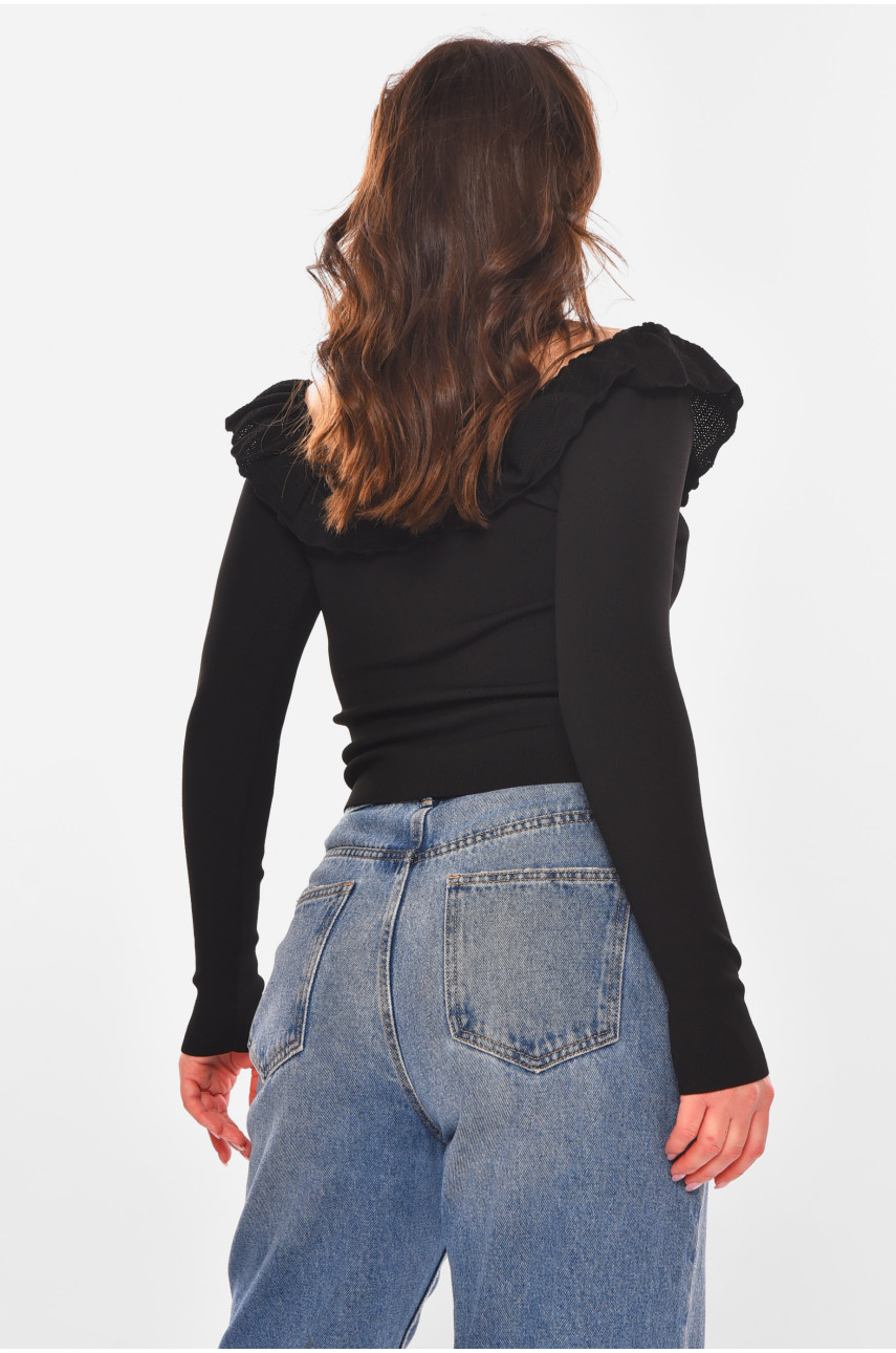 Кофта жіноча з рюшами однотонна чорного кольору 7139 210190