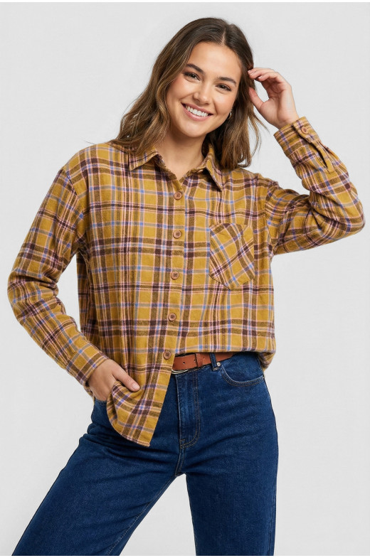 Рубашка женская горчичного цвета в клеточку 7044 210193
