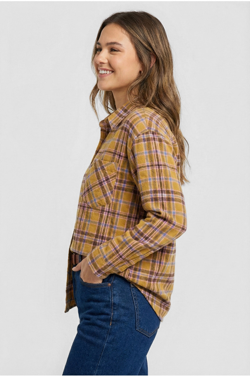 Рубашка женская горчичного цвета в клеточку 7044 210193