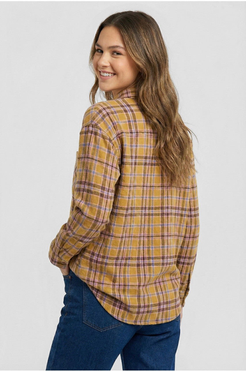 Рубашка женская горчичного цвета в клеточку 7044 210193 Рубашка женская горчичного цвета в клеточку 7044 210193
