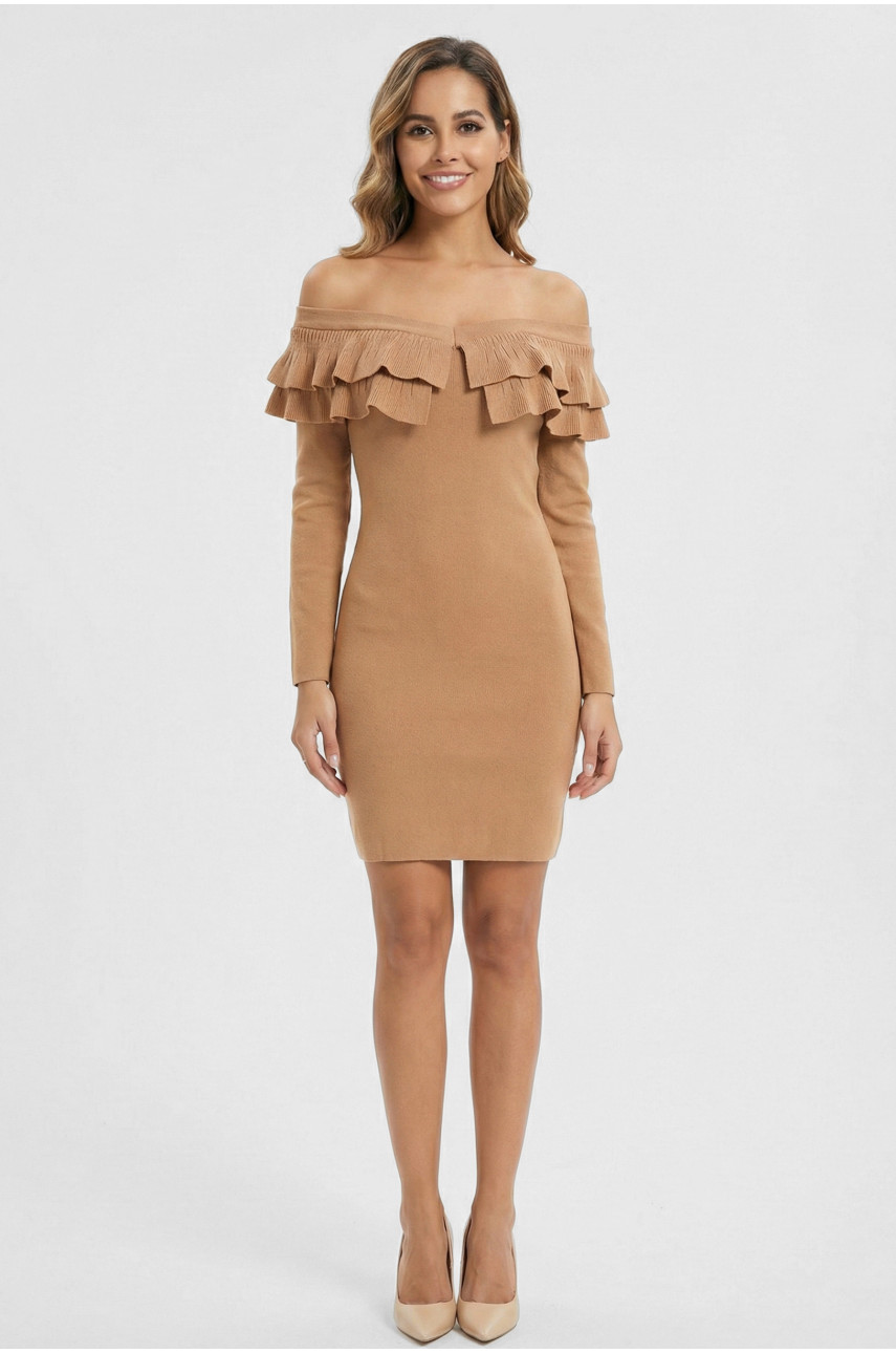 Сукня жіноча з рюшами бежевого кольору 7088 210210