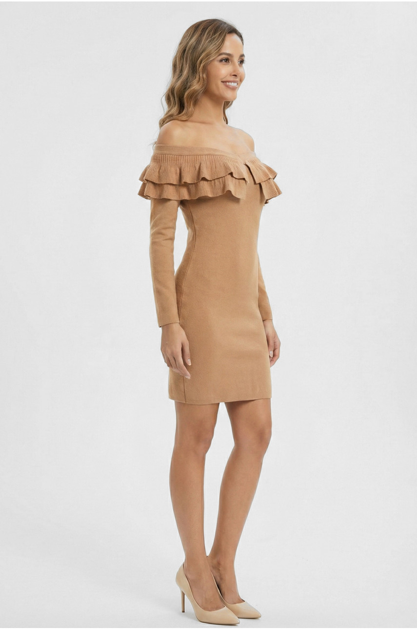 Сукня жіноча з рюшами бежевого кольору 7088 210210