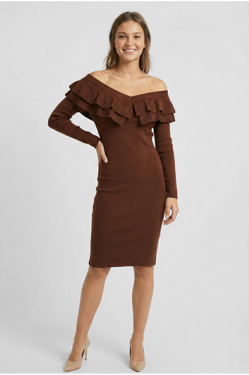 Сукня жіноча з рюшами шоколадного кольору 7088 210211
