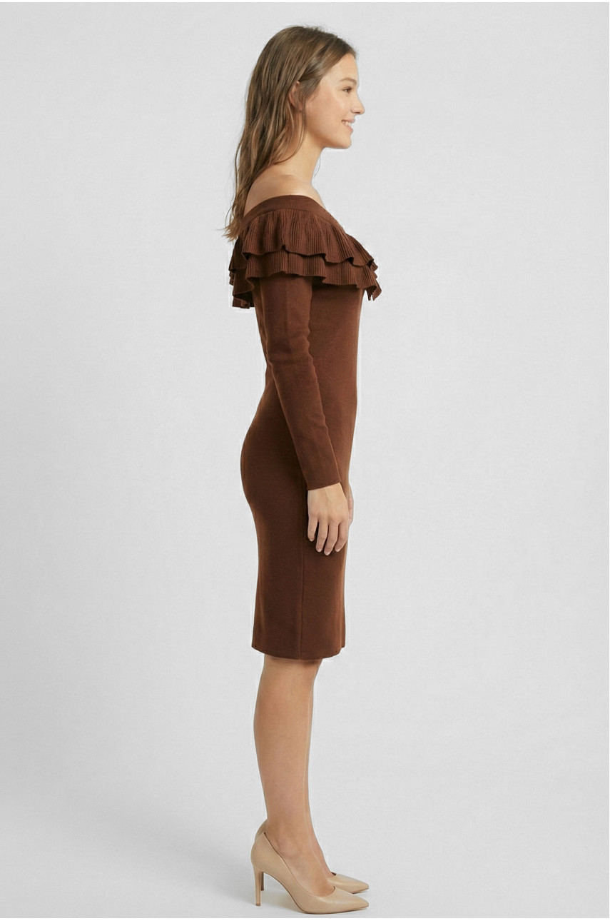 Сукня жіноча з рюшами шоколадного кольору 7088 210211