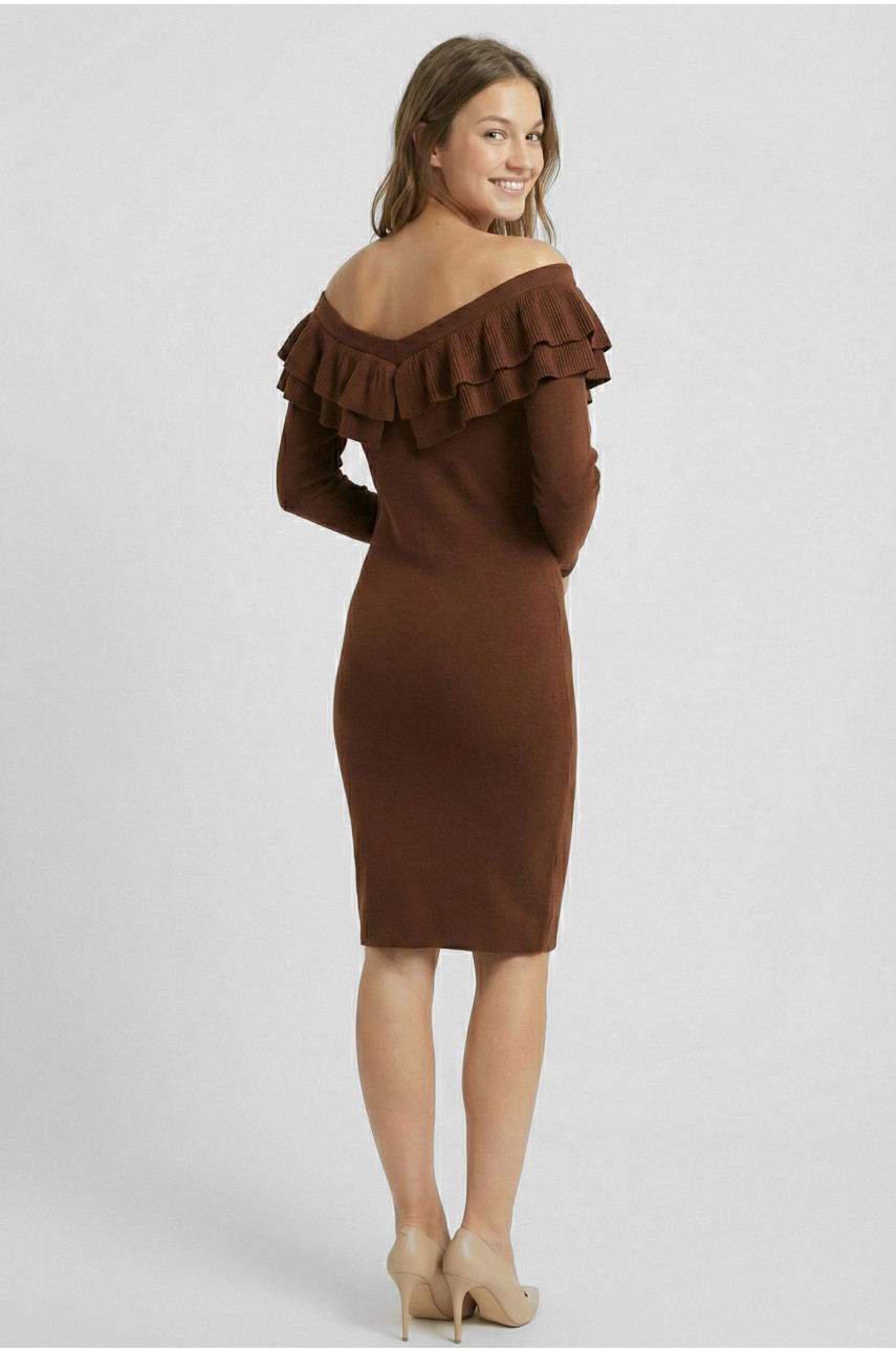 Сукня жіноча з рюшами шоколадного кольору 7088 210211