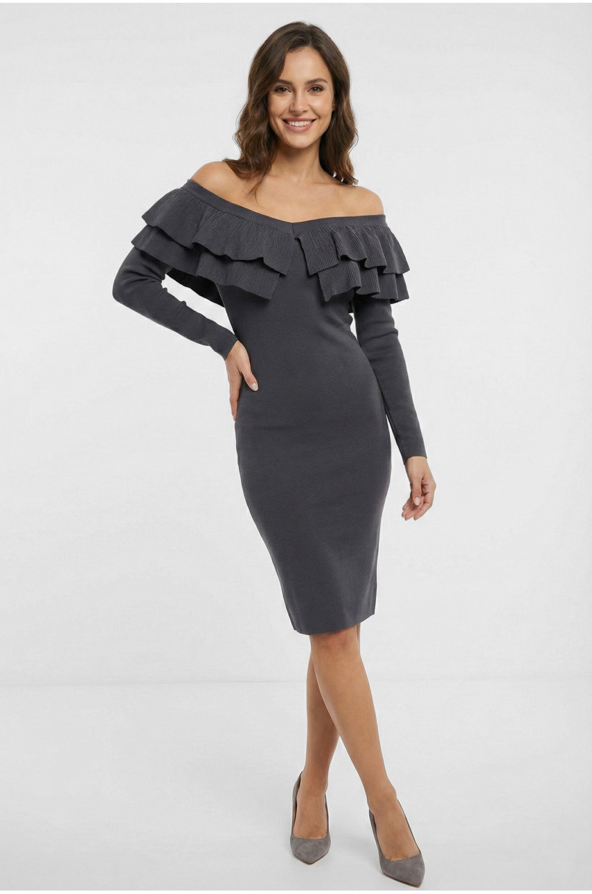 Сукня жіноча з рюшами графітового кольору. 7085 210212
