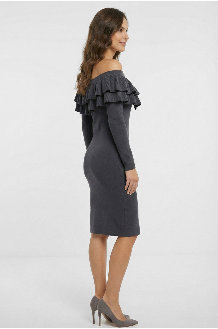Сукня жіноча з рюшами графітового кольору. 7085 210212