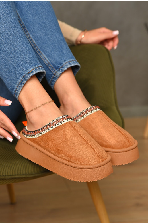 Домашние тапочки женские коричневого цвета Уценка WF6026 210217