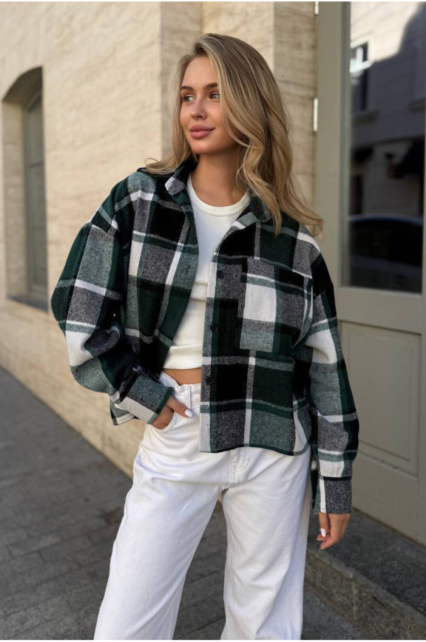 Рубашка женская байковая зеленого цвета с принтом 1043 210229