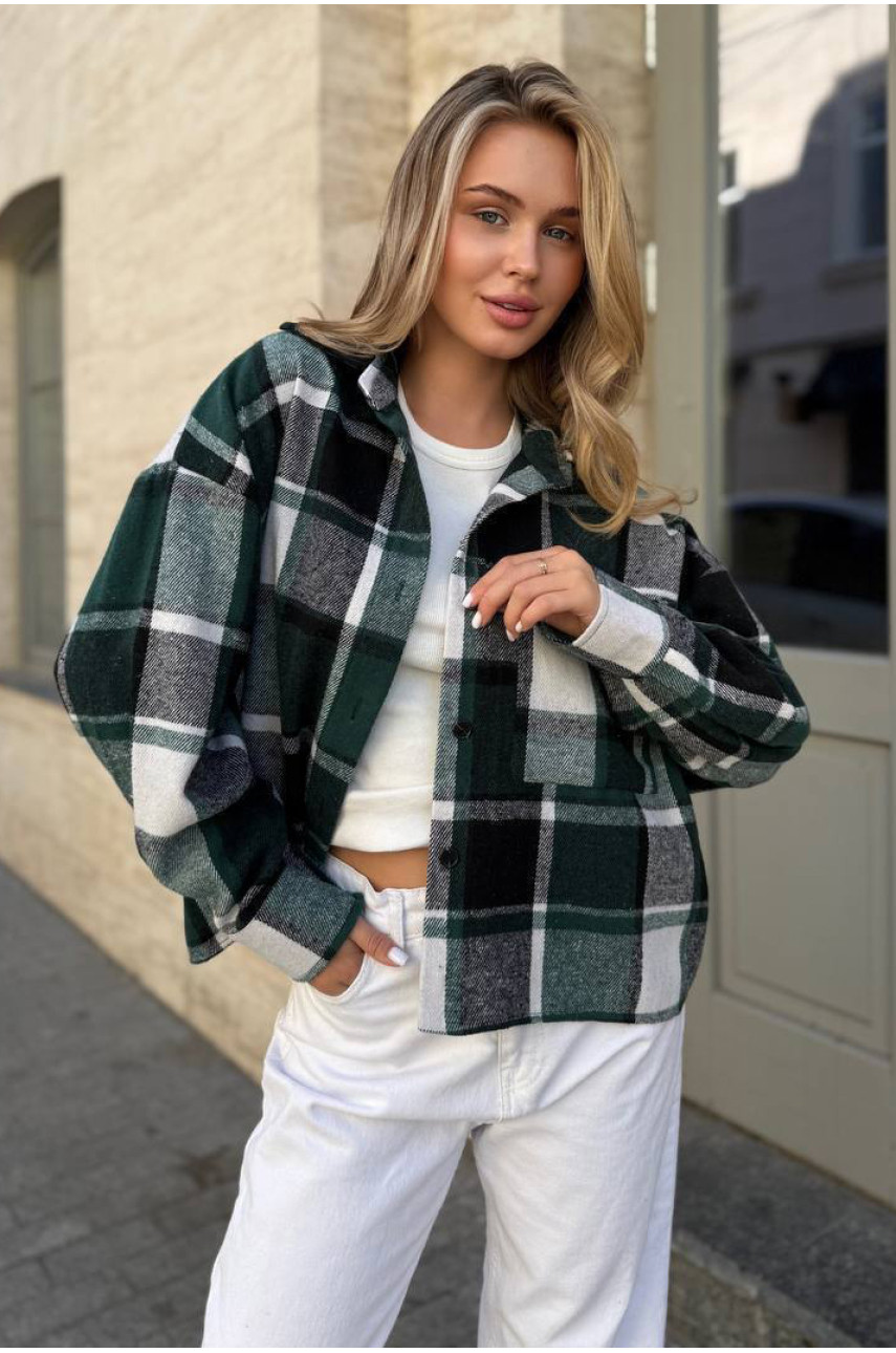 Рубашка женская байковая зеленого цвета с принтом 1043 210229