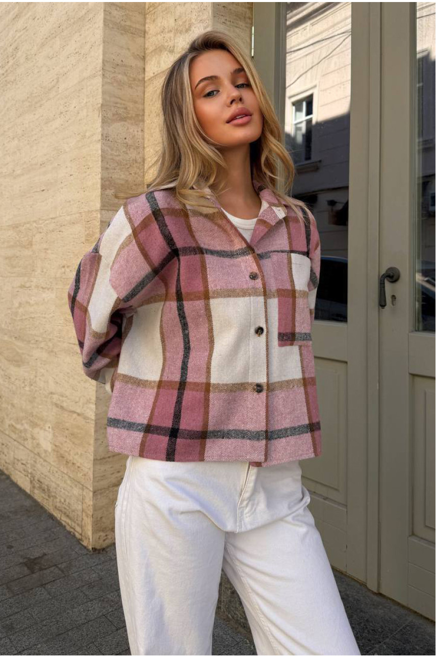 Рубашка женская байковая пудрового цвета с принтом 1043 210230