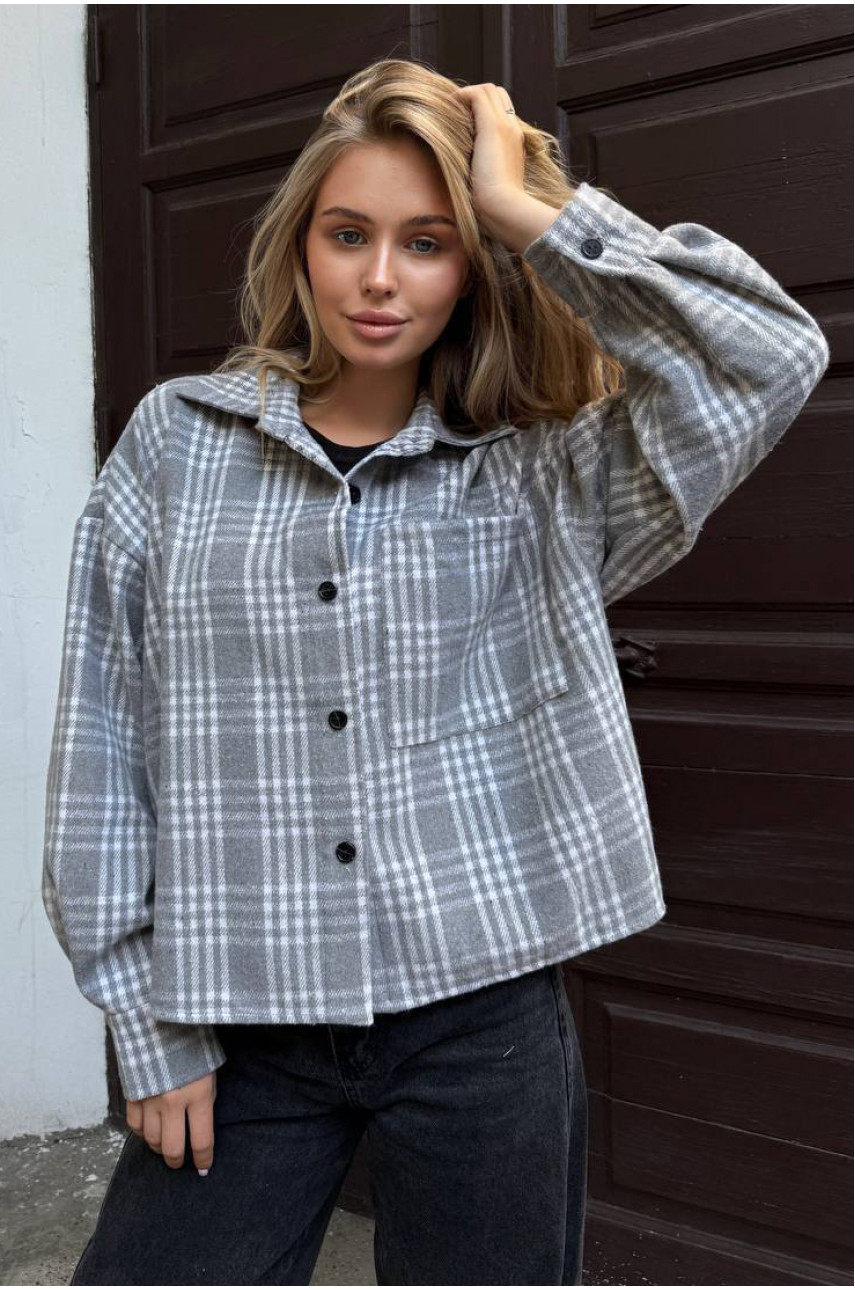 Рубашка женская байковая светло-серого цвета с принтом 1043 210233