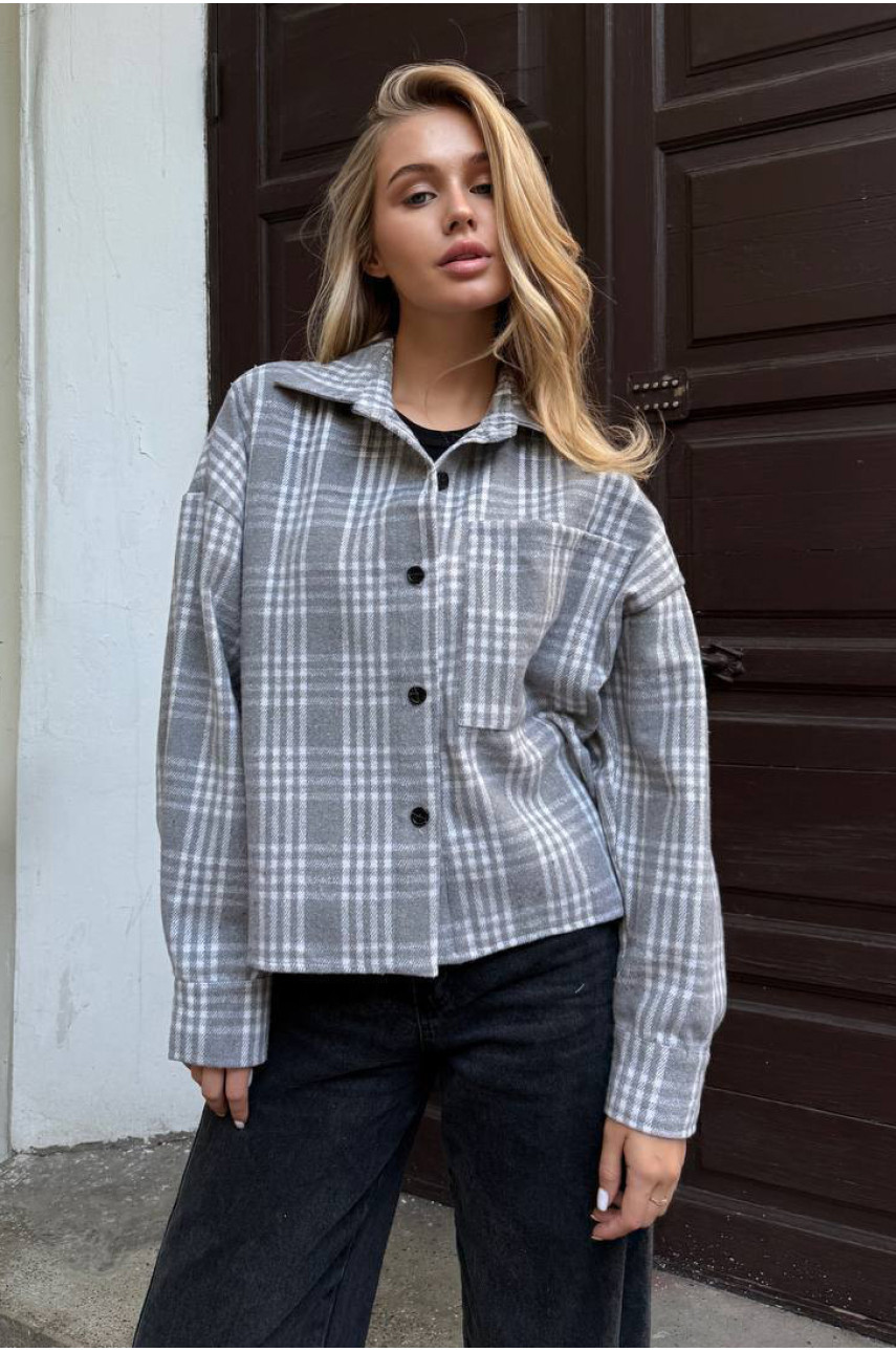 Рубашка женская байковая светло-серого цвета с принтом 1043 210233