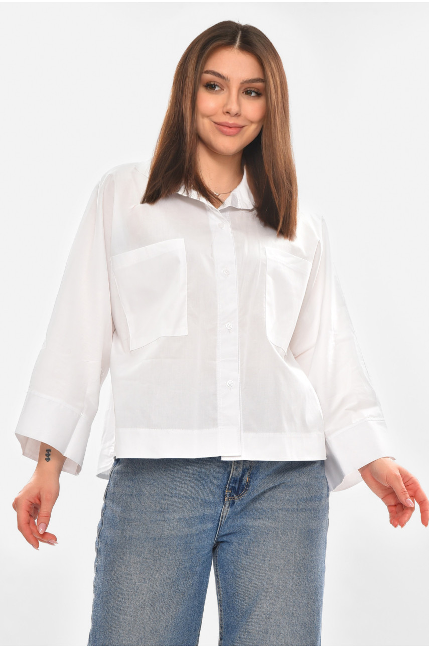 Рубашка женская однотонная белого цвета 884 210245