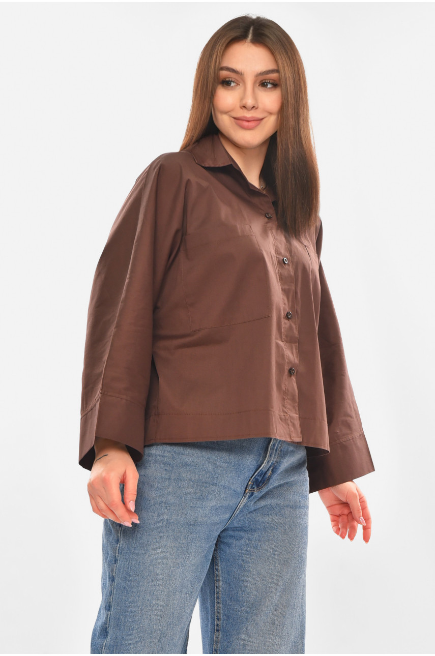 Рубашка женская однотонная шоколадного цвета 884 210247