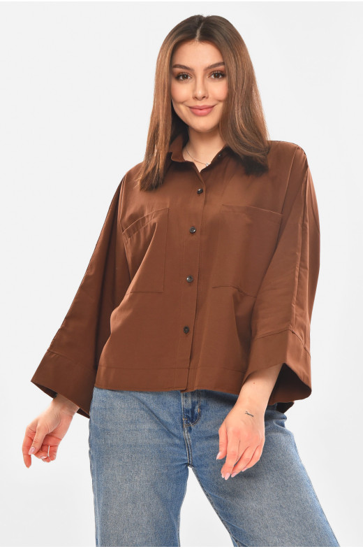 Рубашка женская однотонная коричневого цвета 884 210248