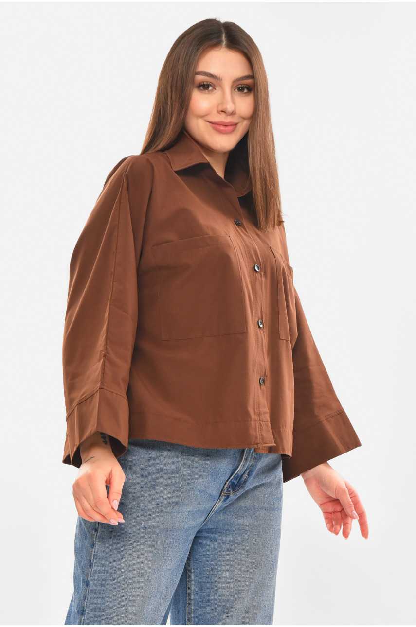 Рубашка женская однотонная коричневого цвета 884 210248