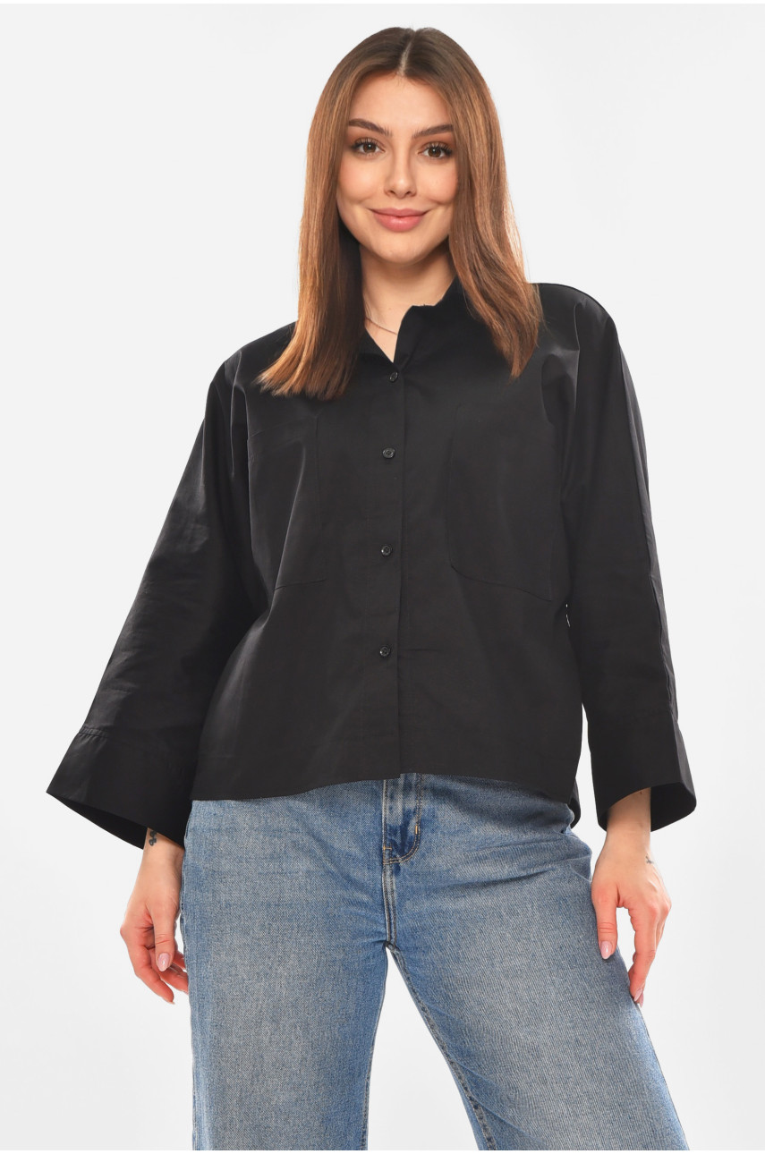 Рубашка женская однотонная черного цвета 884 210249