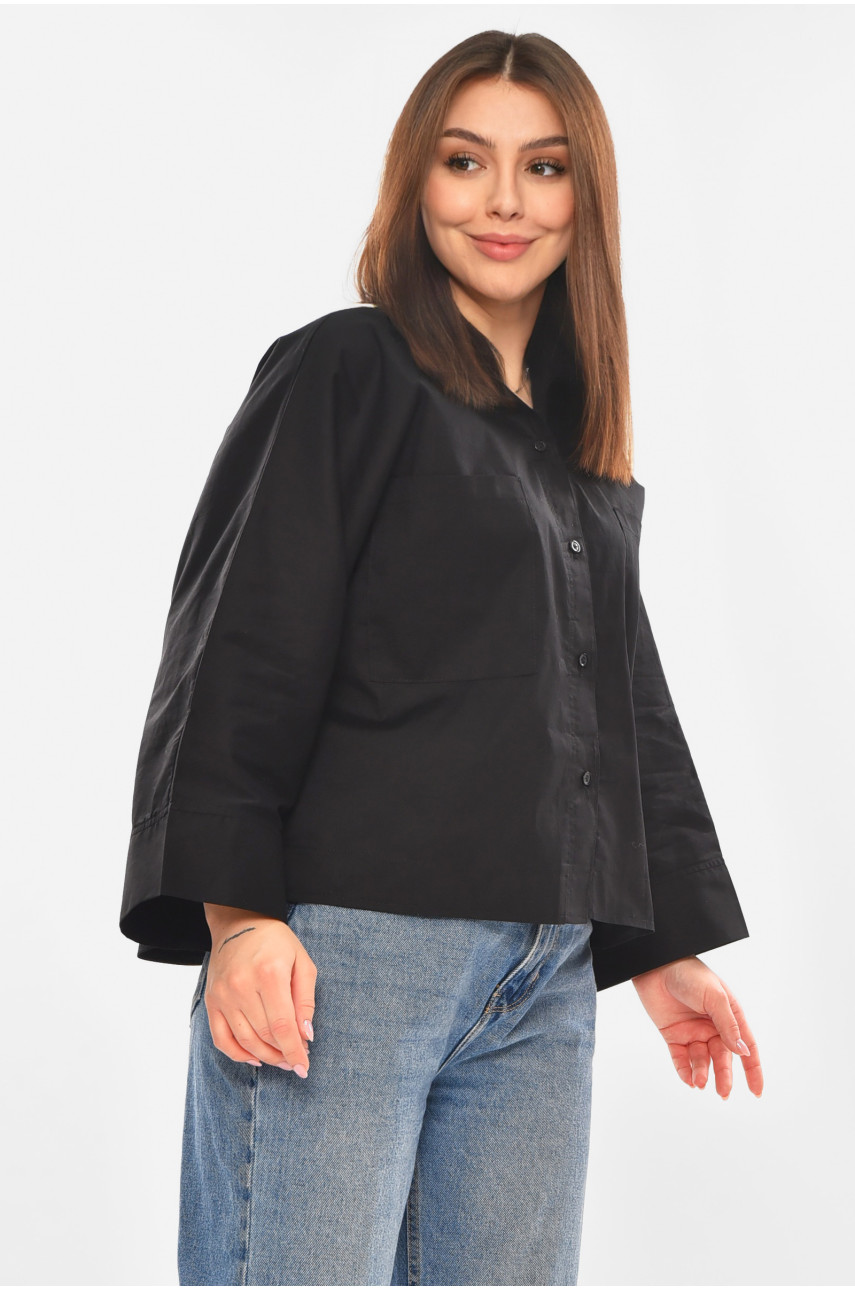 Рубашка женская однотонная черного цвета 884 210249