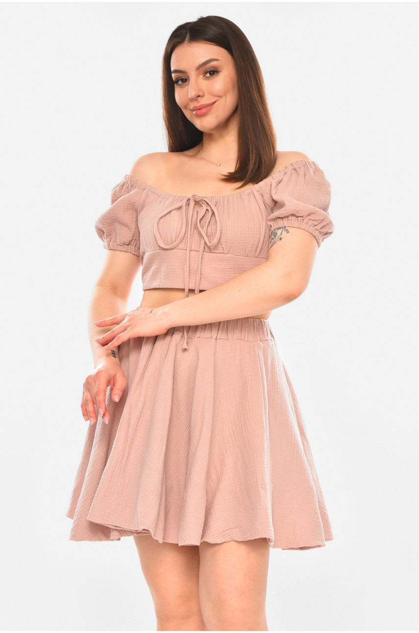 Костюм женский муслин однотонный пудрового цвета 6017 210262