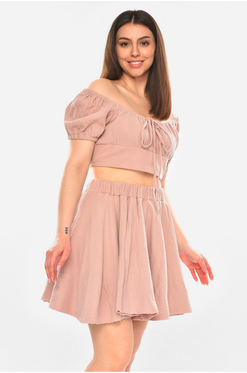 Костюм женский муслин однотонный пудрового цвета 6017 210262