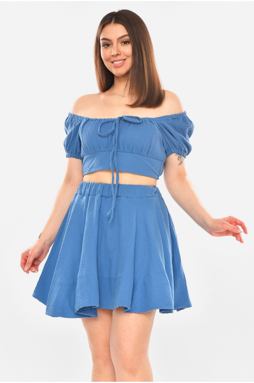 Костюм женский муслин однотонный тёмно-синего цвета 6020 210264