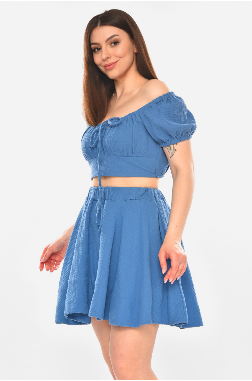 Костюм женский муслин однотонный тёмно-синего цвета 6020 210264