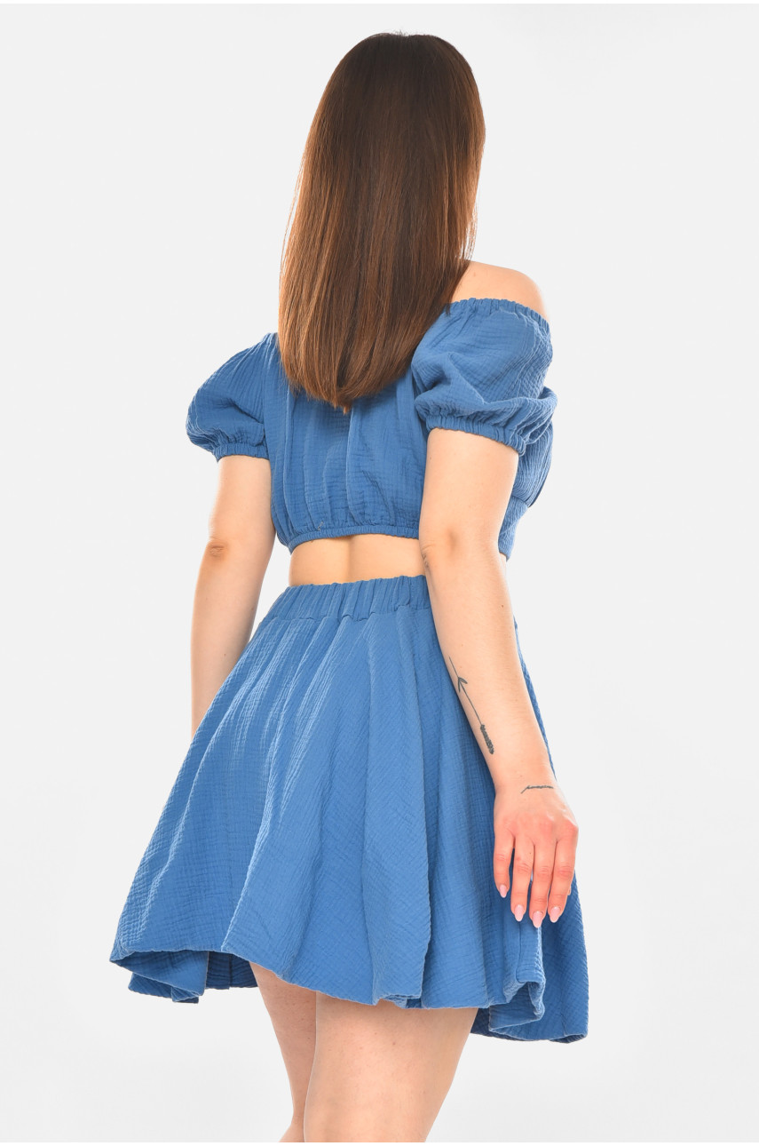 Костюм женский муслин однотонный тёмно-синего цвета 6020 210264