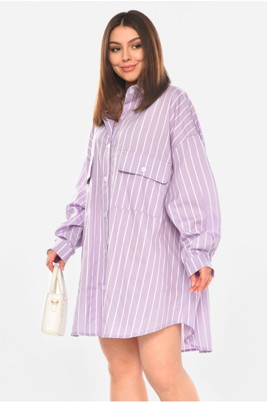 Рубашка женская полубатальная лавандового цвета с принтом 6023 210269