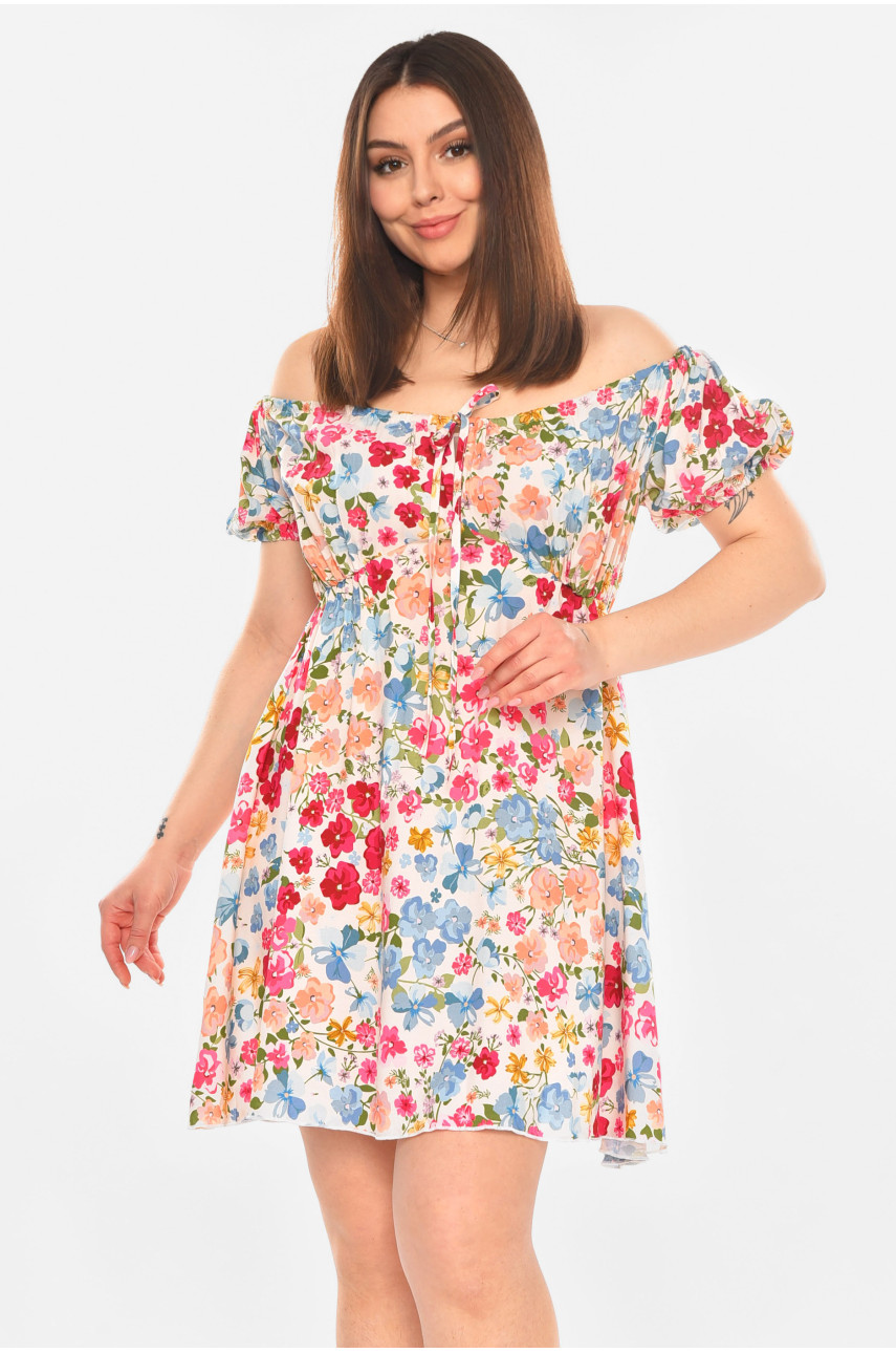 Платье женское белого цвета с цветочным принтом 6124 210270