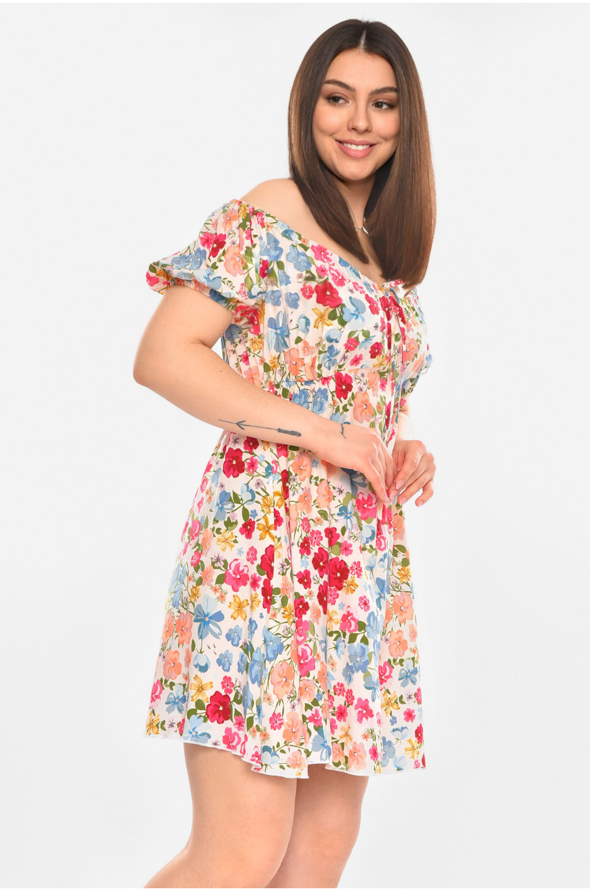 Платье женское белого цвета с цветочным принтом 6124 210270