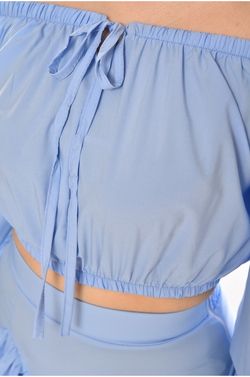 Костюм женский однотонный с рюшами голубого цвета 210272