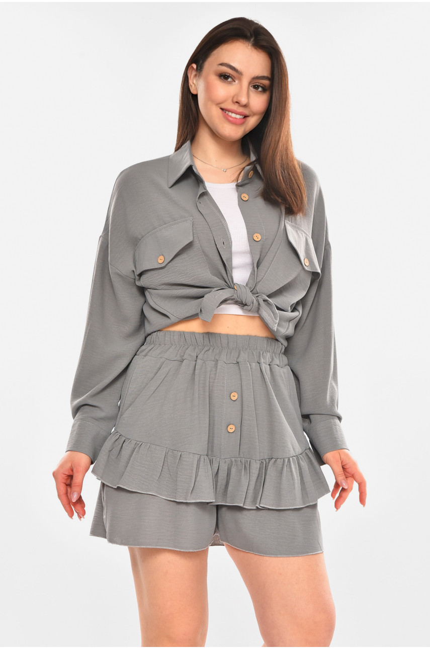 Костюм женский однотонный серого цвета 6549 210279