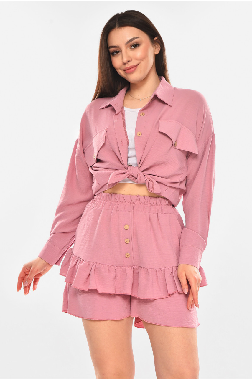 Костюм женский однотонный розового цвета 6549 210280