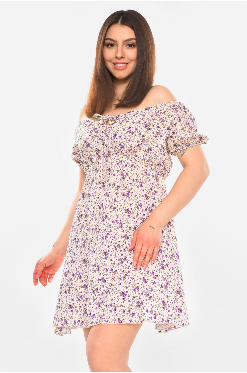 Платье женское бежевого цвета с цветочным принтом 6123 210284
