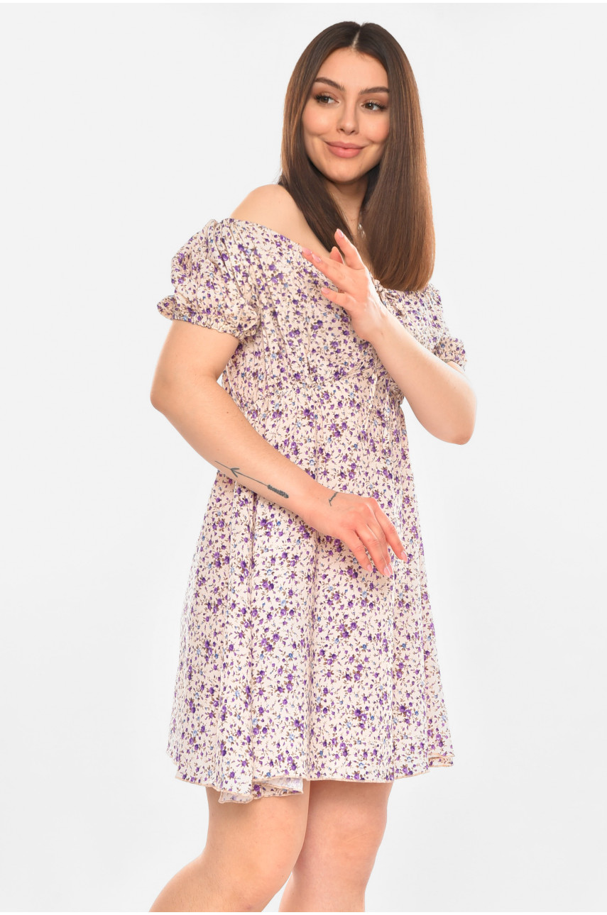 Платье женское бежевого цвета с цветочным принтом 6123 210284