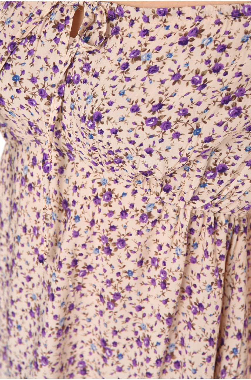 Платье женское бежевого цвета с цветочным принтом 6123 210284