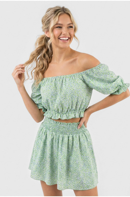 Костюм женский зеленого цвета с цветочным принтом 6410 210285