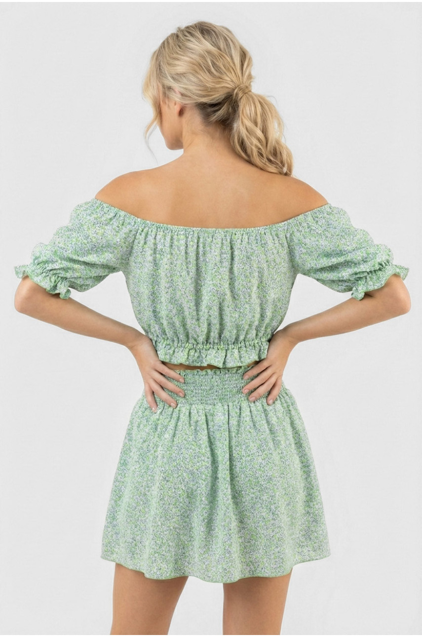 Костюм женский зеленого цвета с цветочным принтом 6410 210285