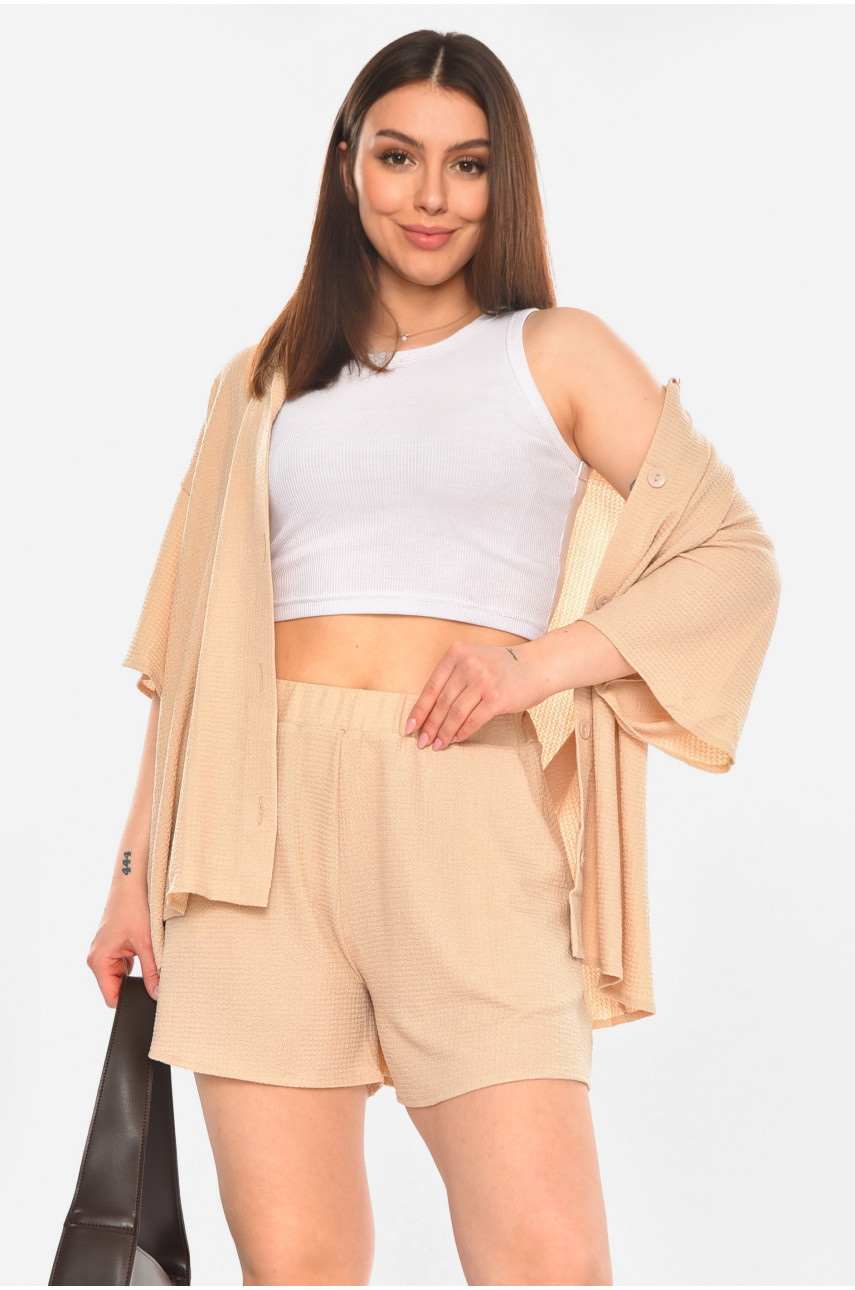 Костюм женский однотонный бежевого цвета 2412 210329