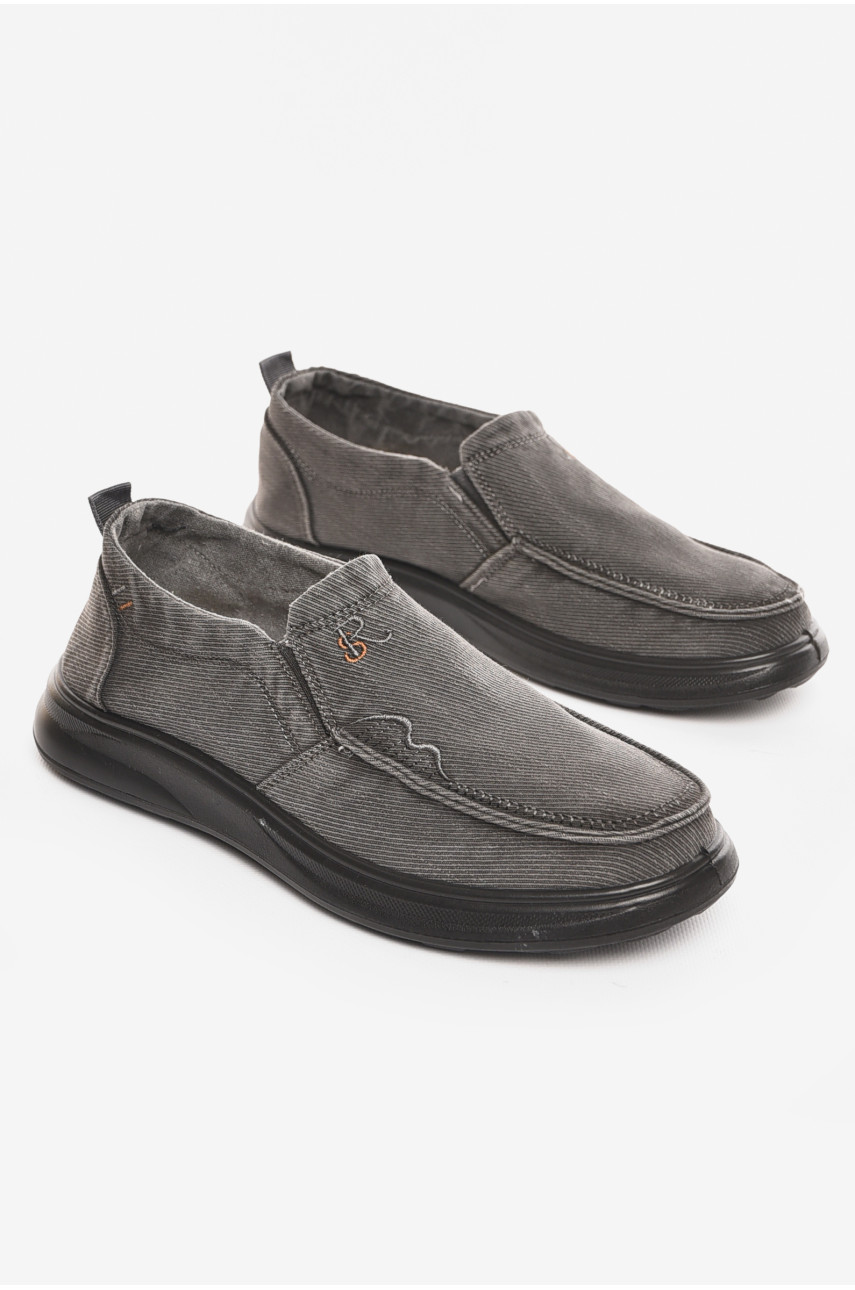Мокасины мужские темно-серого цвета текстиль М3035-5 210331