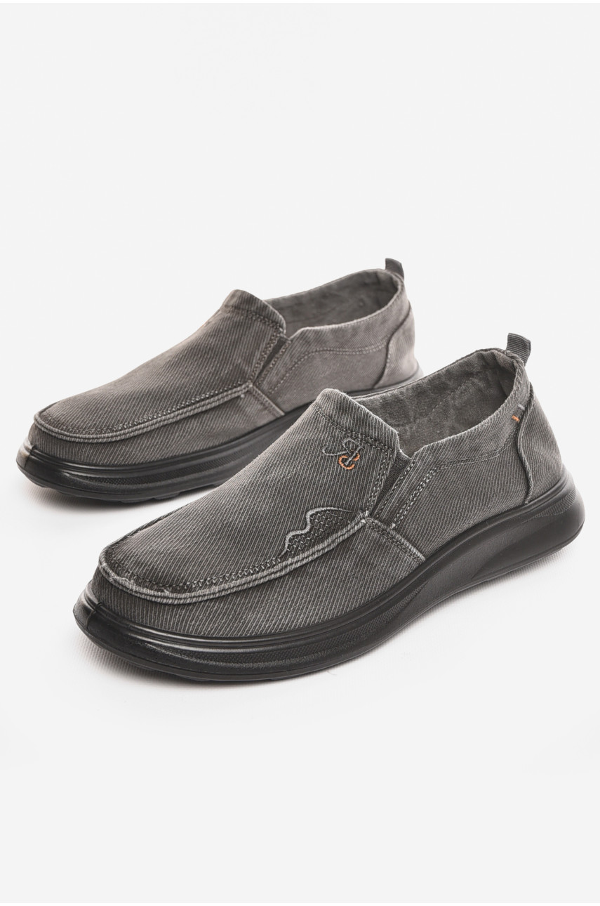 Мокасины мужские темно-серого цвета текстиль М3035-5 210331