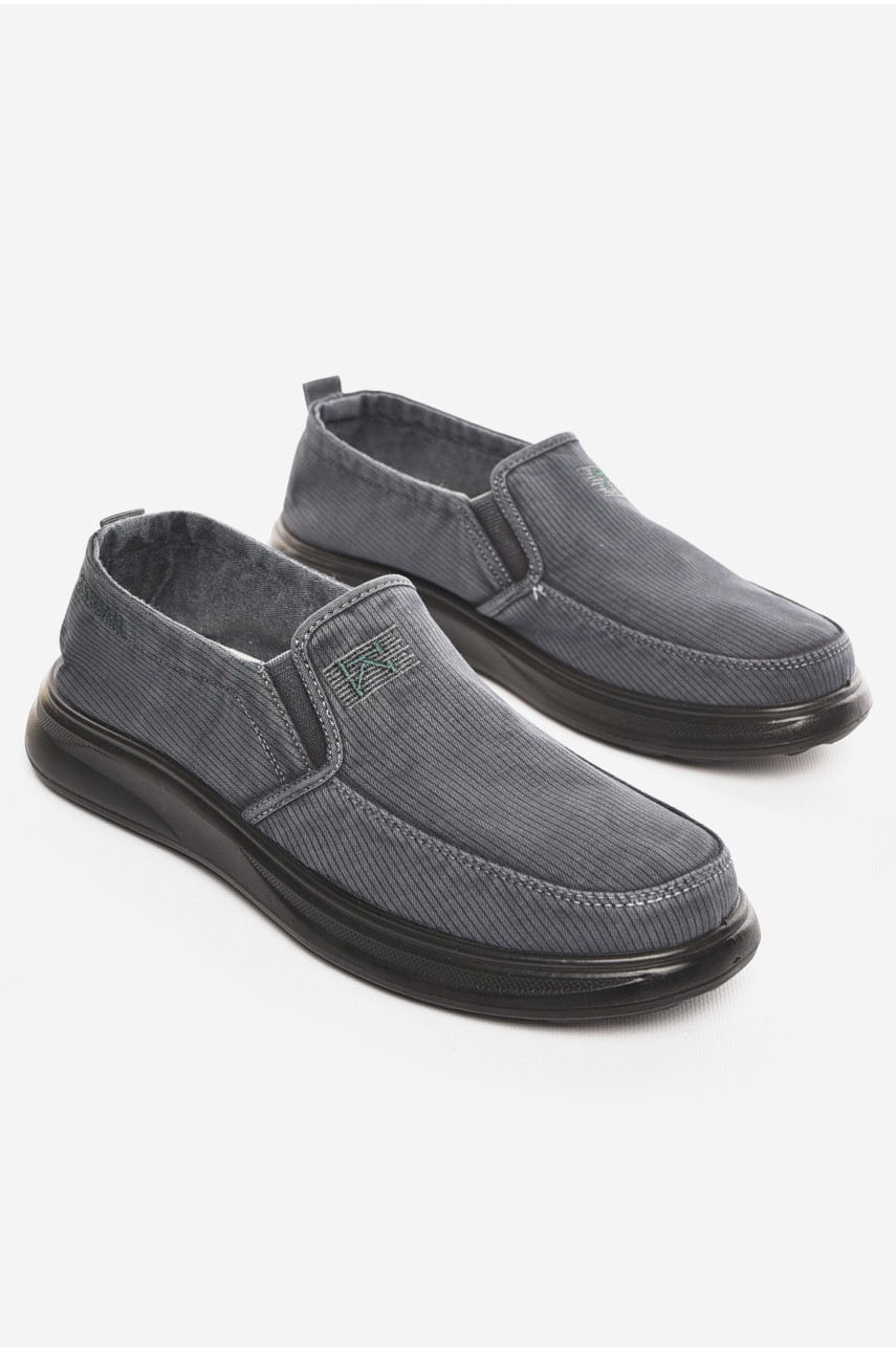 Мокасины мужские темно-серого цвета текстиль М3034-2 210334